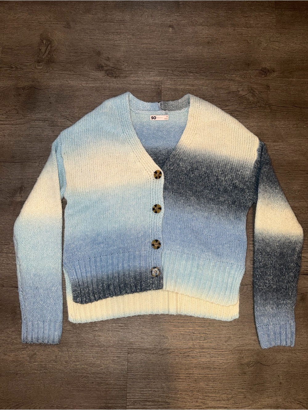 SO Ombre Blue and Cream Button-Up V-Neck Cardigan